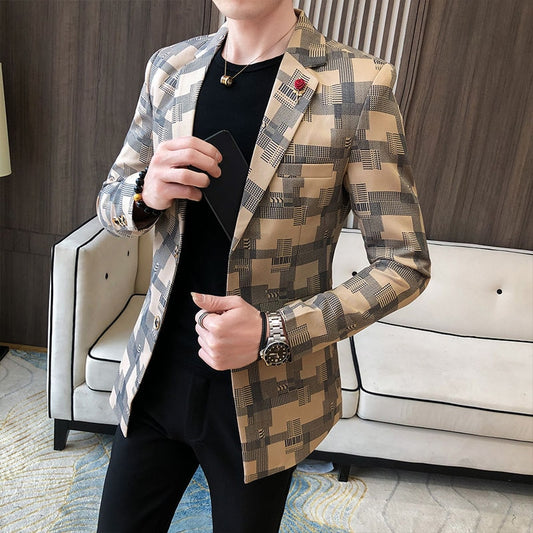 Men Plaid Stylish Slim Fit Blazers