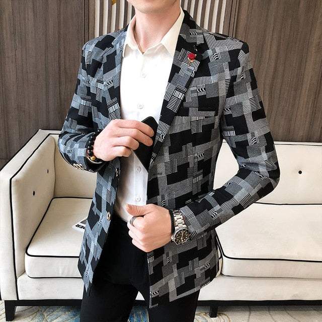 Men Plaid Stylish Slim Fit Blazers