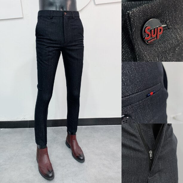 Casual Business Dress Pants British Style Slim Fit Classic Formal Pants for Men