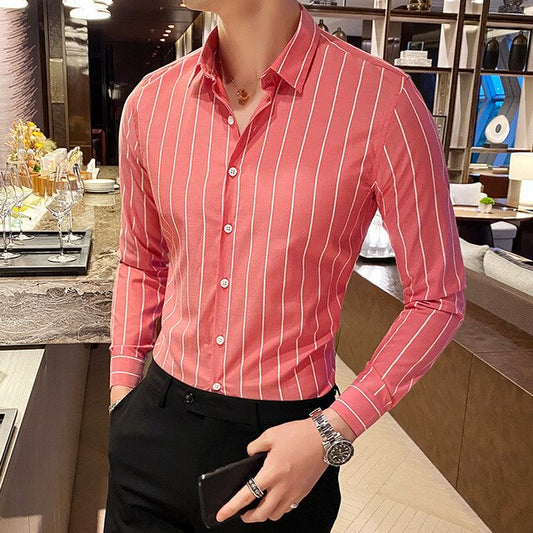 Fashion Men Shirts Button Down Slim Fit Long Sleeve Striped Shirts