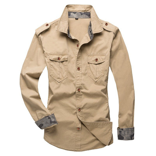 Long Sleeved Solid Color Slim Military Army Shirt