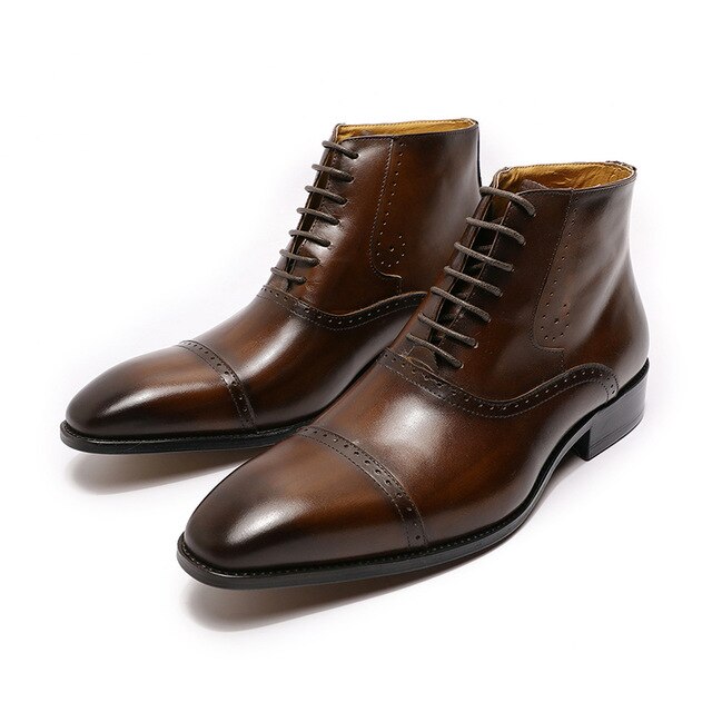 MEN GENUINE LEATHER SHOES LACE UP CASUAL BASIC BOOT