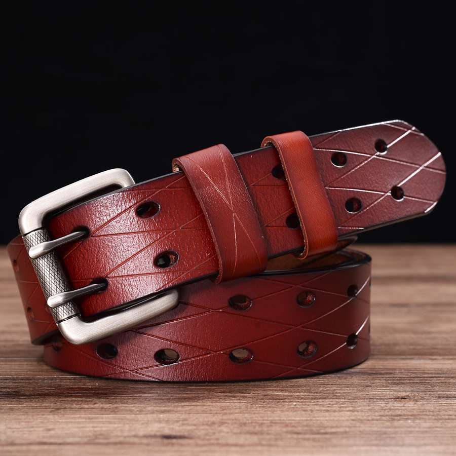 Men's Leather Classic Double Row Hole Belt Universal Hollowed