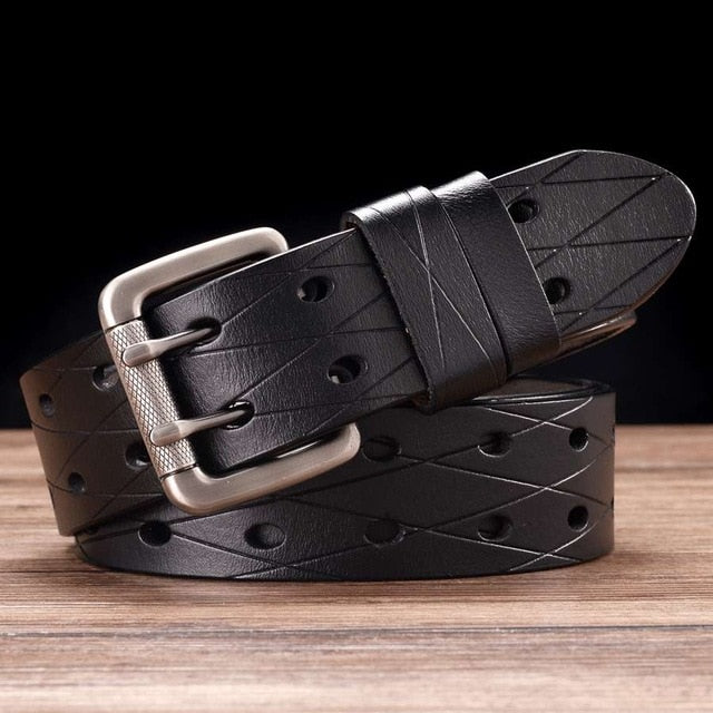 Men's Leather Classic Double Row Hole Belt Universal Hollowed