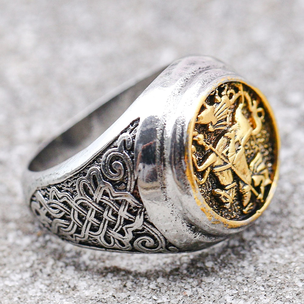 Two-color Gold Metal Roman Soldier Malone Fashion Vintage Knight Rings