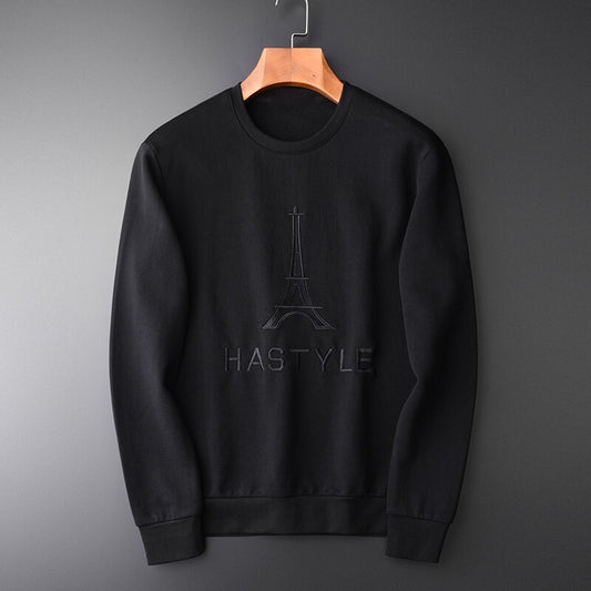 Round Collar Soft Sweatshirt Male Embroider Men Hoodie