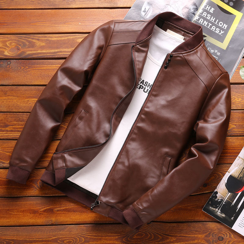 Men PU Leather Jackets Fashion Casual Coats Outerwear Slim Fit Leather Jacket