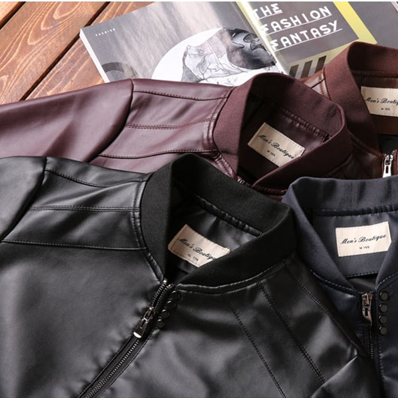 Men PU Leather Jackets Fashion Casual Coats Outerwear Slim Fit Leather Jacket