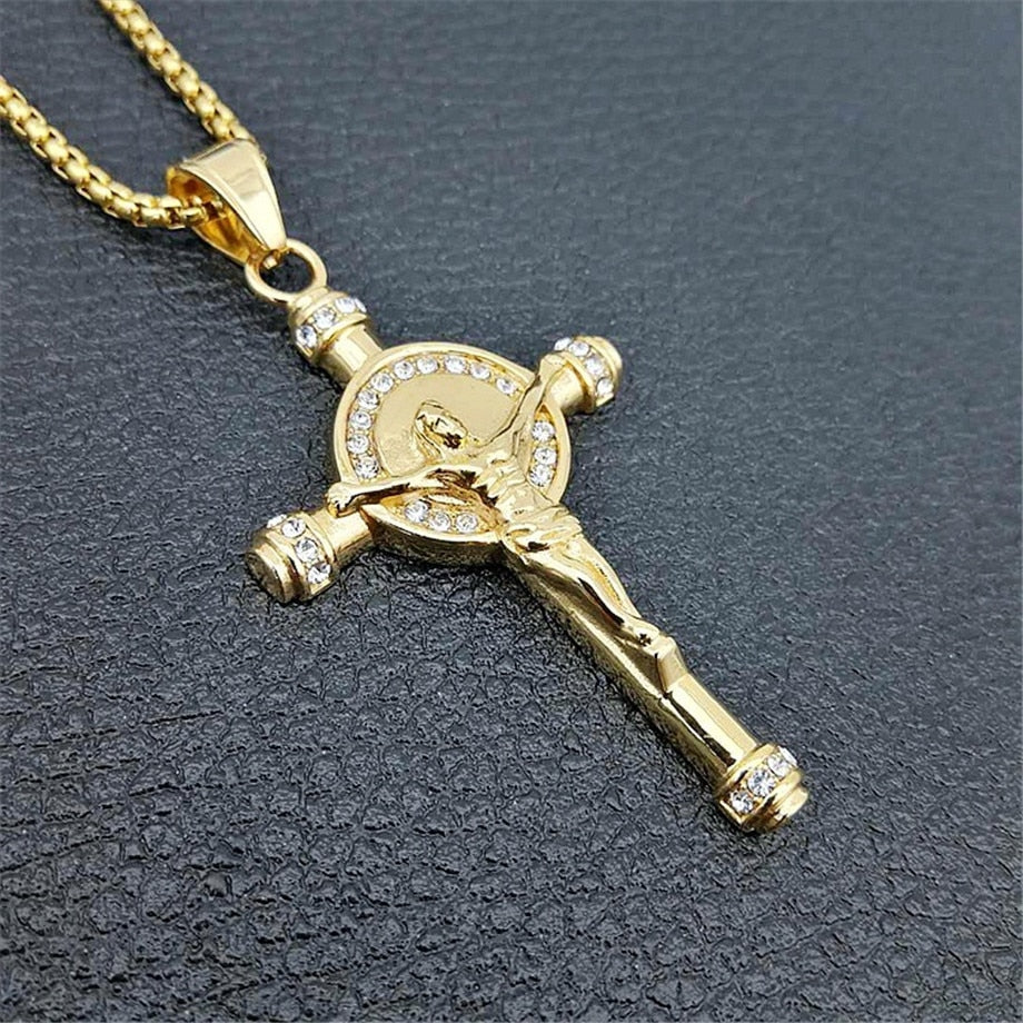 Men Necklace + Cross Pendant With Gold Jewelry