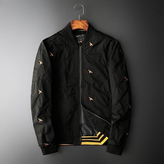 Stitching Bee Embroidery Windbreaker Vintage Bomber Jacket