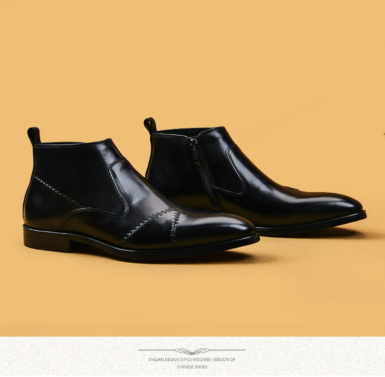 Men's Boots Calfskin Chelsea Boots Vintage Ankle Boots Italian Handmade Zip Boots