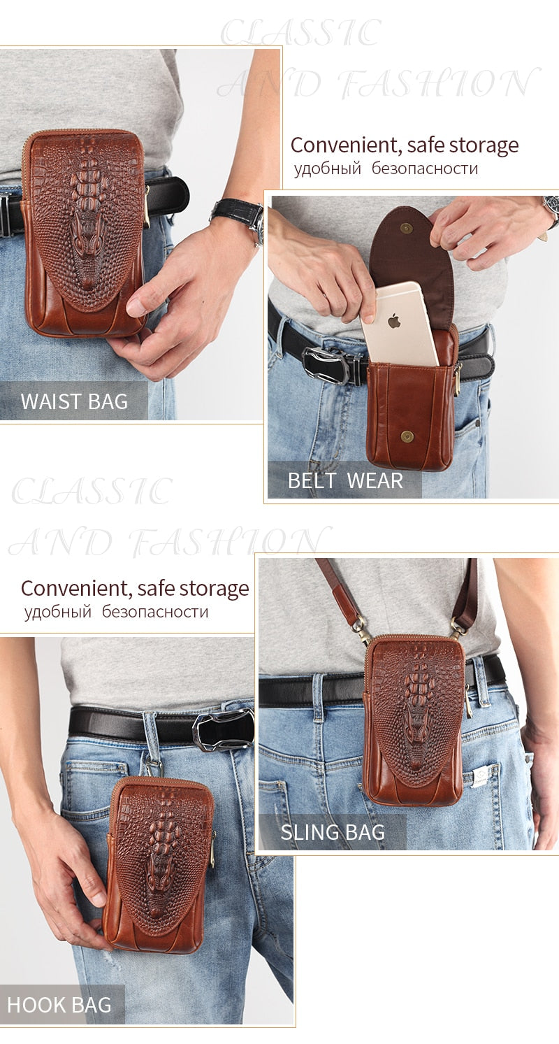 Small Genuine cowhide leather Men's Shoulder Bag Clutch Hangbag Messenger Male Bags Crossbody Sling Tote Small Zipper Belt Bags