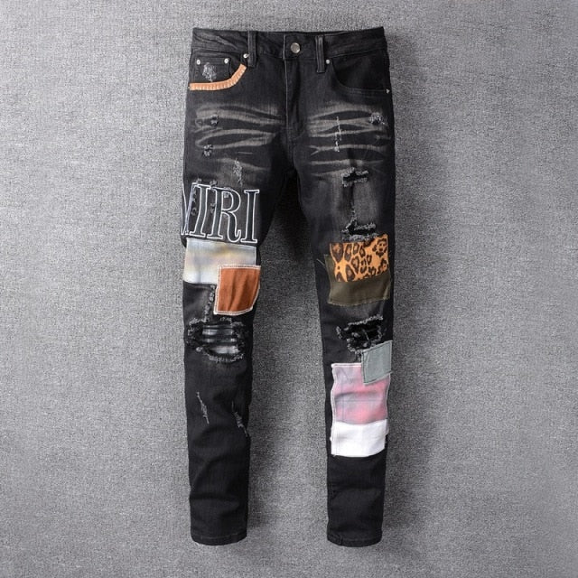 Patch Embroidery Stretch Slim Fit Jeans