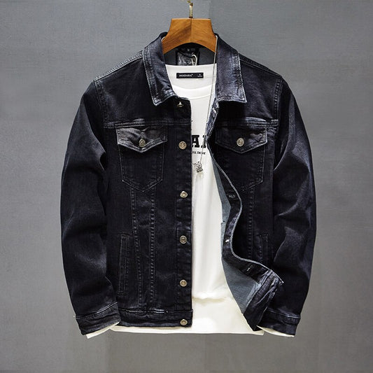 Classic Black Slim Casual Denim Jeans Jacket For Men