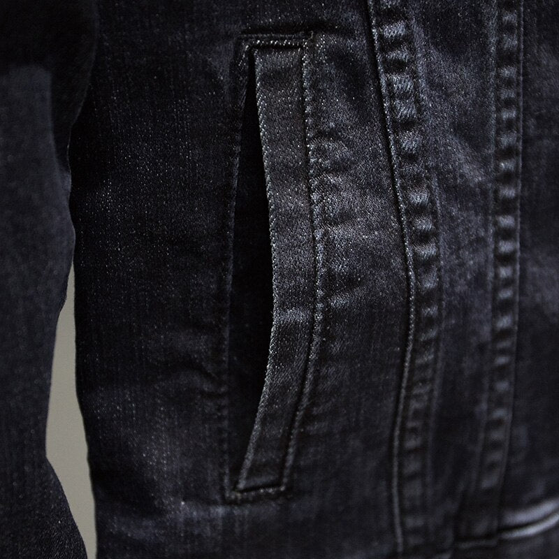 Classic Black Slim Casual Denim Jeans Jacket For Men