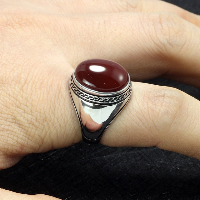 Silver s925 Men's Rings Simple Design Turkish Ring For Man With Stones Multi-Color Oval Shape