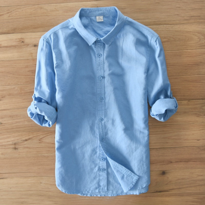 Fashion Long Sleeve Linen Casual Male Slim Fit Shirts