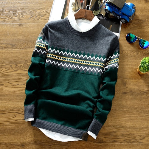 Men Long Sleeve Fashion Round Neck Slim Fit Knitwear Sweater