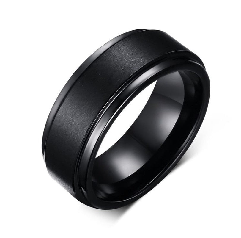 Men's Black Pure Tungsten Carbide Matte Brushed Ring