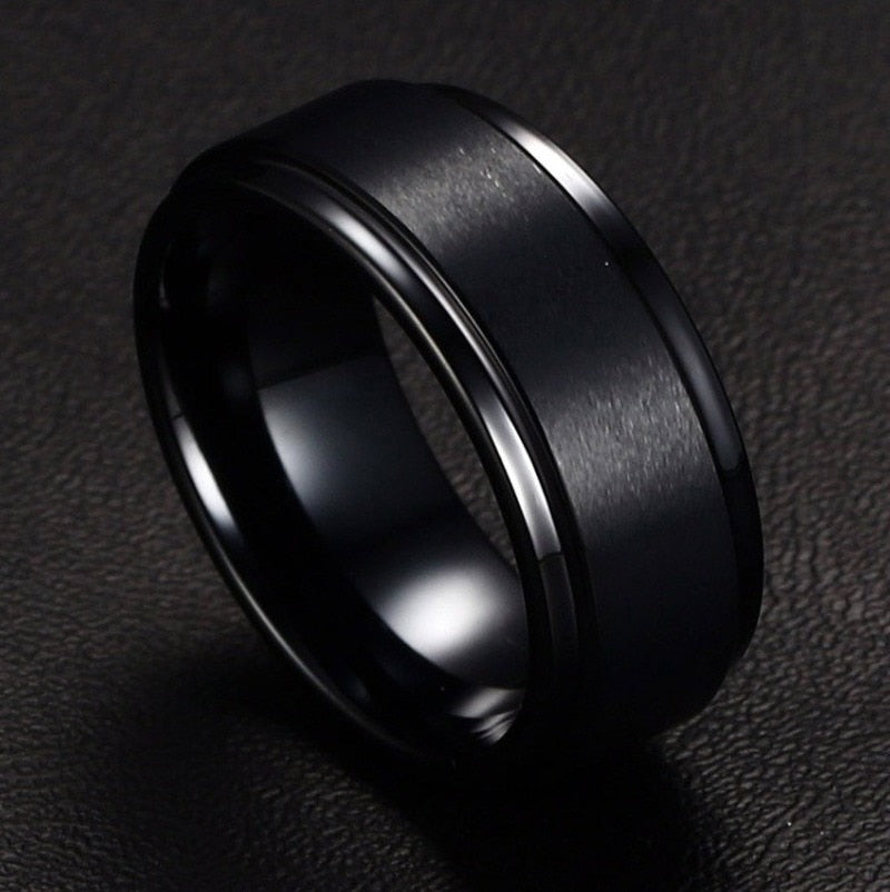 Men's Black Pure Tungsten Carbide Matte Brushed Ring