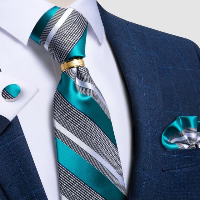 Striped Floral Paisley Silk Tie Cufflinks Tie Ring Set