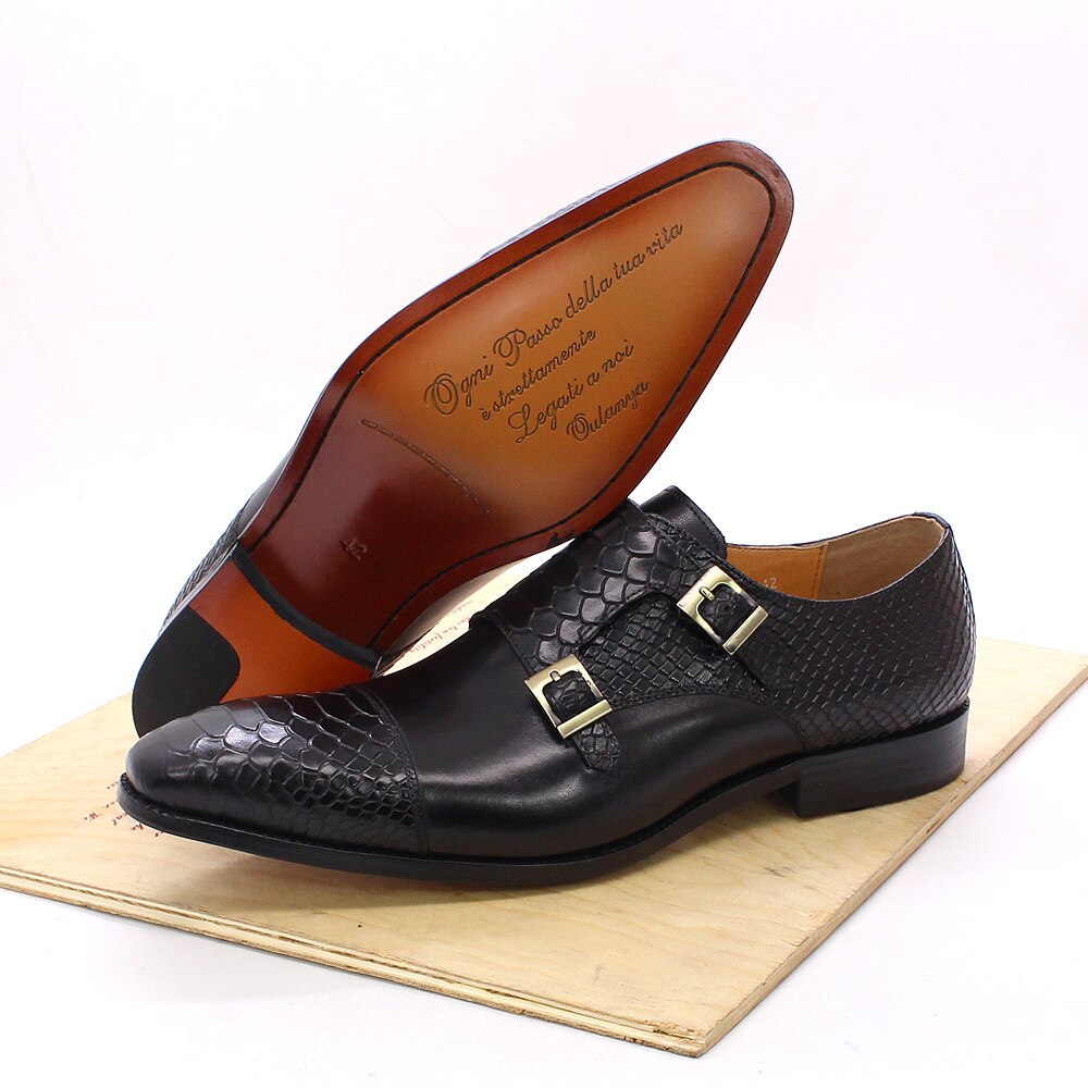 Classic Italian Genuine Leather Double Buckle Dress Shoes