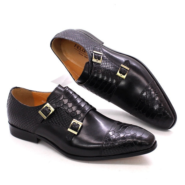 Classic Italian Genuine Leather Double Buckle Dress Shoes