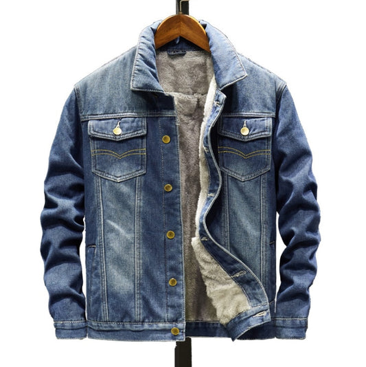 Winter Jean Jacket Men's Casual Streetwear Denim Warm Fleece Jacket