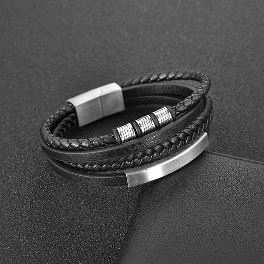 Charm Magnetic Clasp Braided Leather Wrapping Bracelet