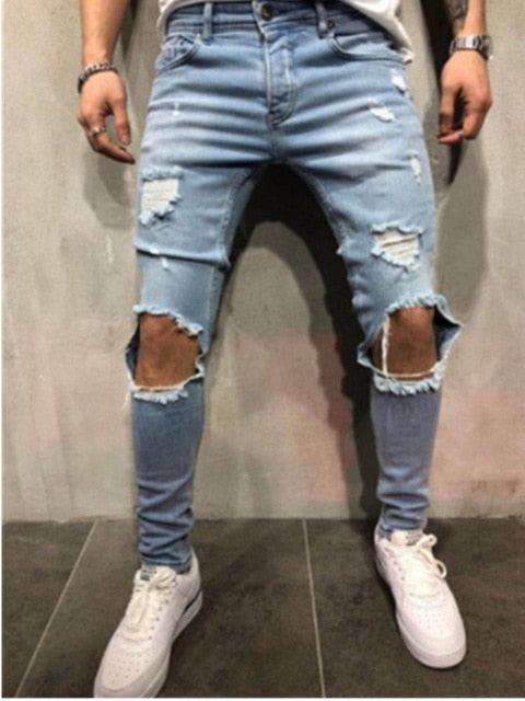 Knee-Ripped Skinny Fashion Destroyed Pants