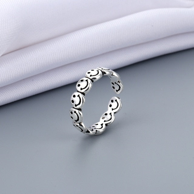 Vintage Ancient Happy Smiling Face Open Rings