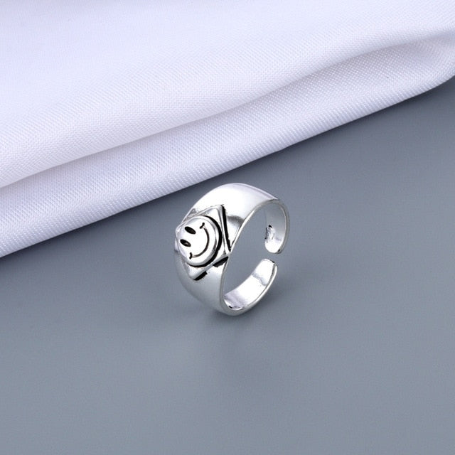 Vintage Ancient Happy Smiling Face Open Rings