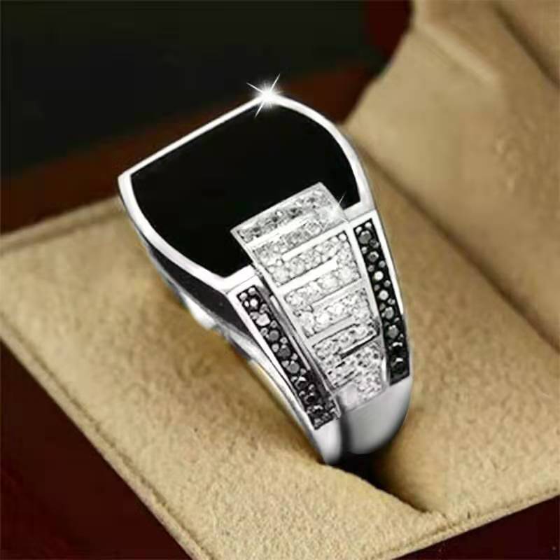 Fashion Square Black Mirror Men's Ring
