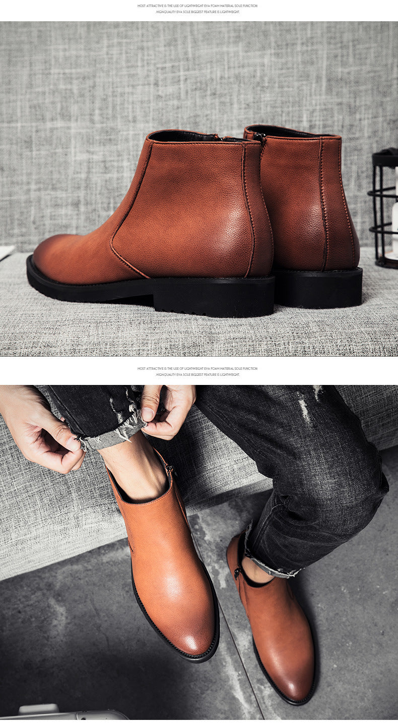 Zipper Men Leather Pointed Toe Chelsea Boots