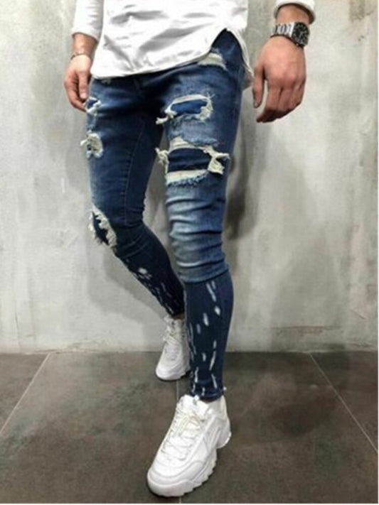 Ripped Patchwork Men's Jeans Pants Slim Stretch trousers