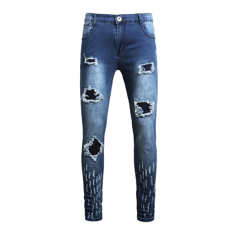 Ripped Patchwork Men's Jeans Pants Slim Stretch trousers