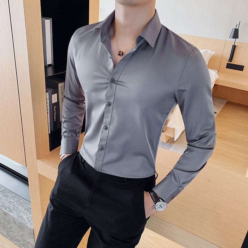 Long Sleeve Fashion Men Formal Slim Fit Shirt