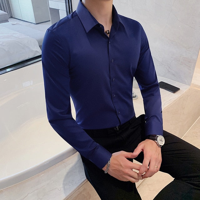 Long Sleeve Fashion Men Formal Slim Fit Shirt