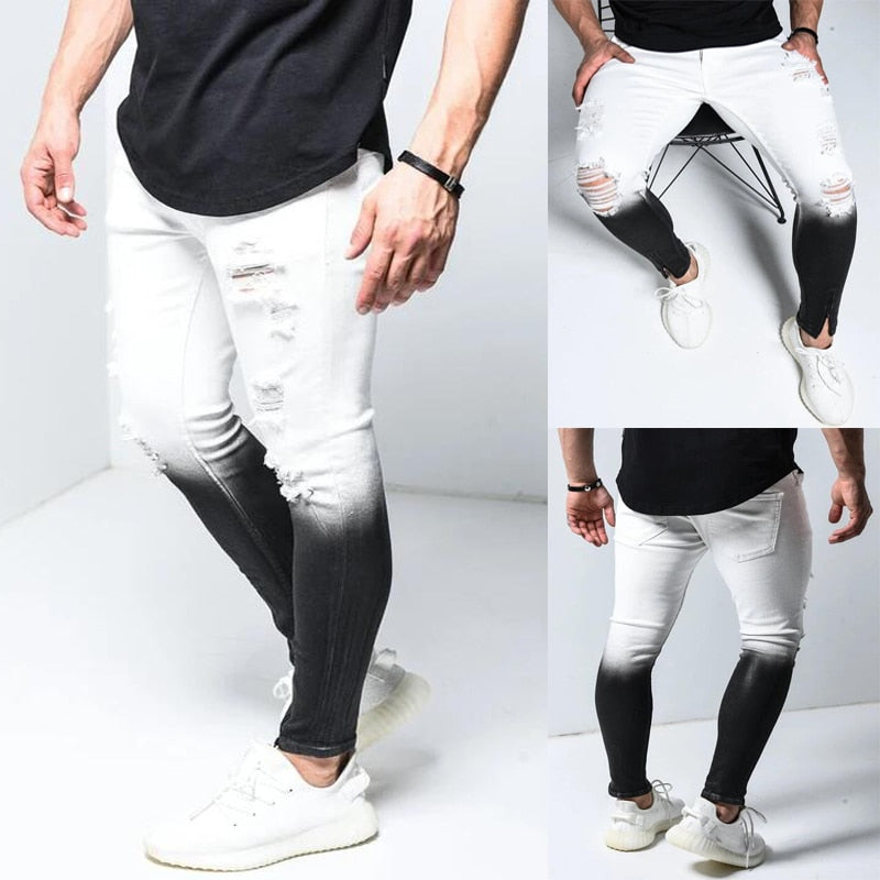 Men Casual Slim Fit Colored Ripped Jeans