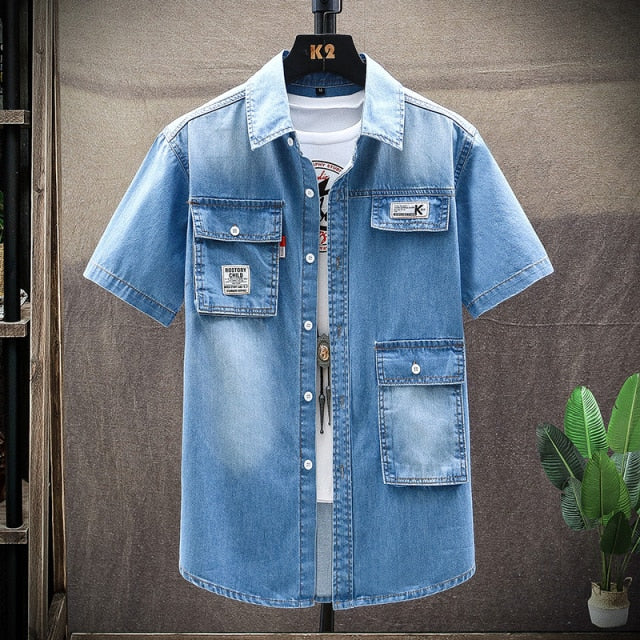 Denim Fashion Slim Short Sleeve Stylish Shirt