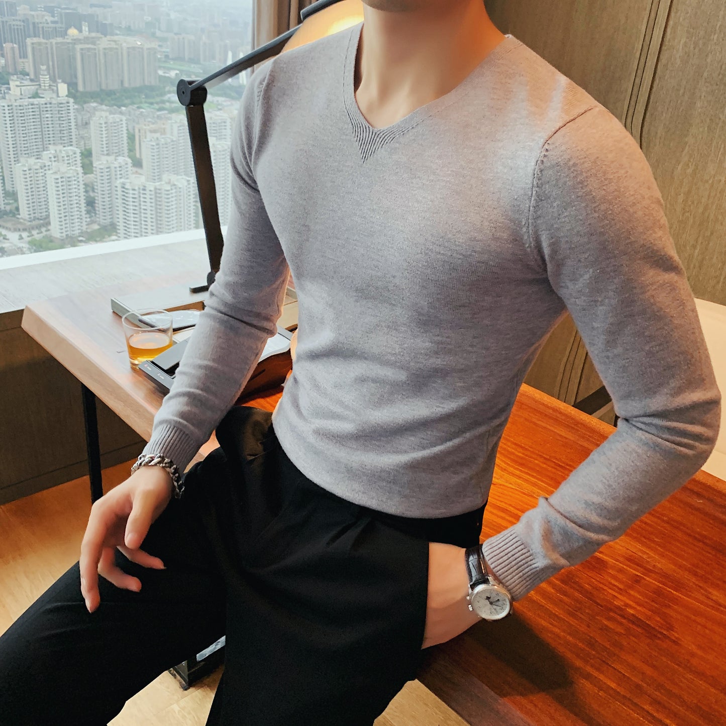 V Neck Slim Fit Casual Long Sleeve Sweaters