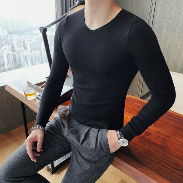 V Neck Slim Fit Casual Long Sleeve Sweaters