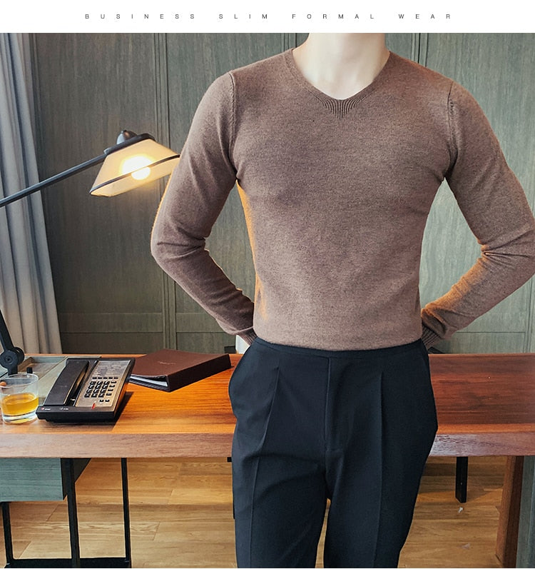 V Neck Slim Fit Casual Long Sleeve Sweaters