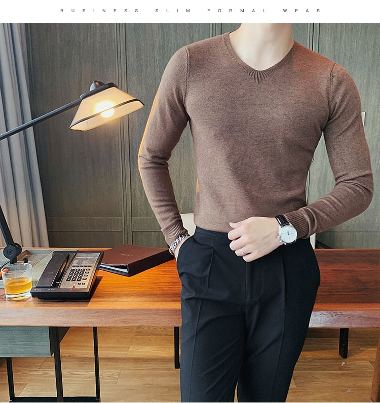 V Neck Slim Fit Casual Long Sleeve Sweaters