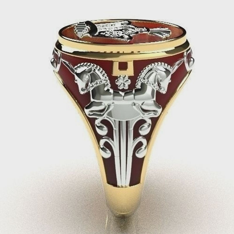 Red Exquisitely Carved Unicorn Ring