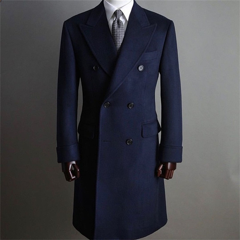 Thick Wool Custom Made Double Breasted Lapel Blazer Long Coat