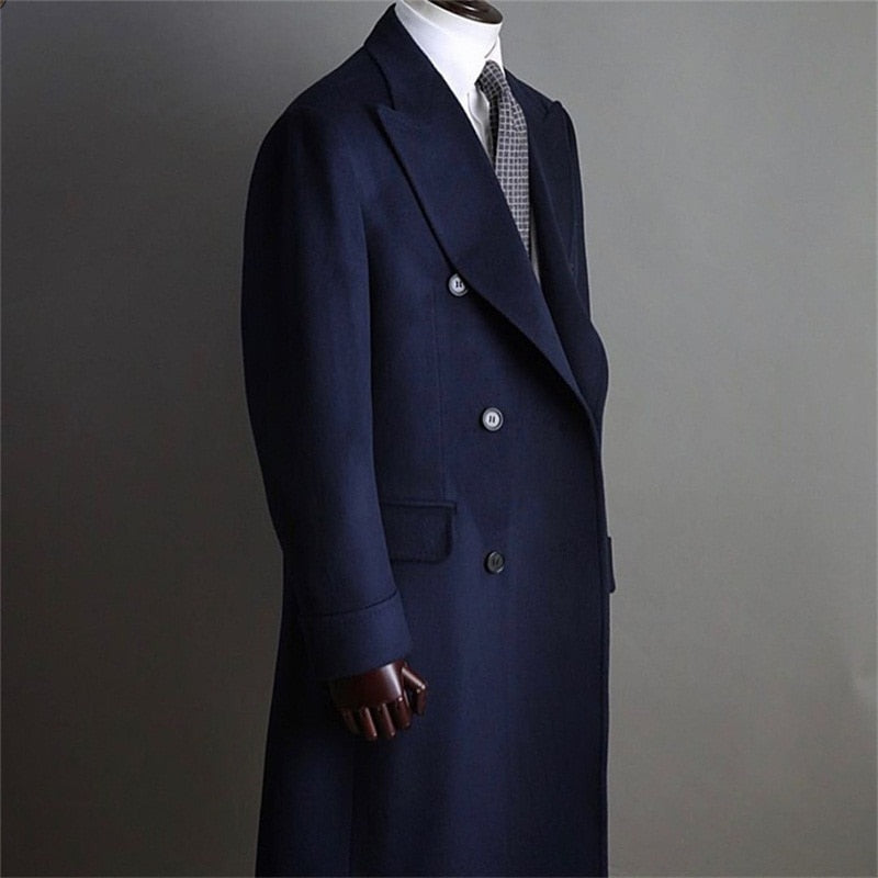 Thick Wool Custom Made Double Breasted Lapel Blazer Long Coat