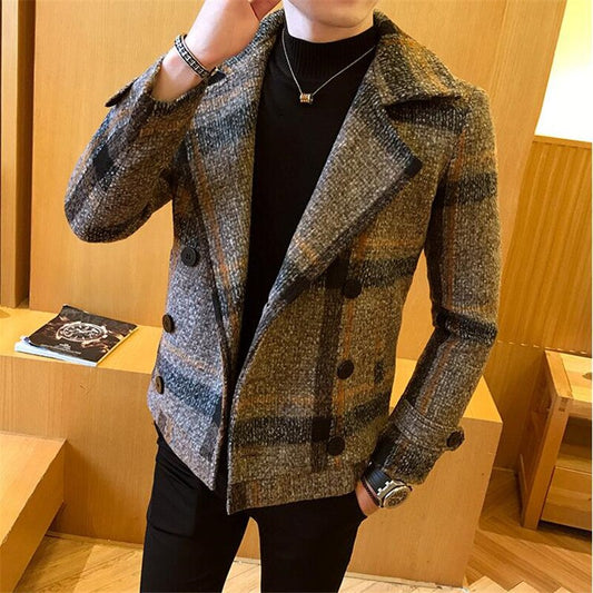 Men Woolen Double Breasted Windbreaker Fashion Jackets