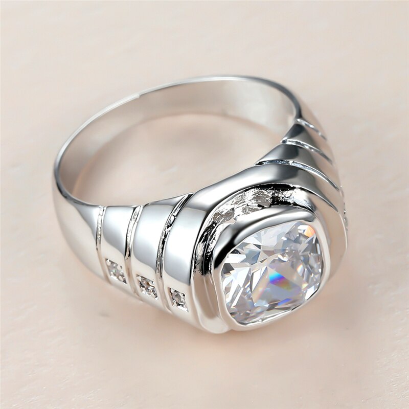 Vintage White Crystal Charm Silver Ring