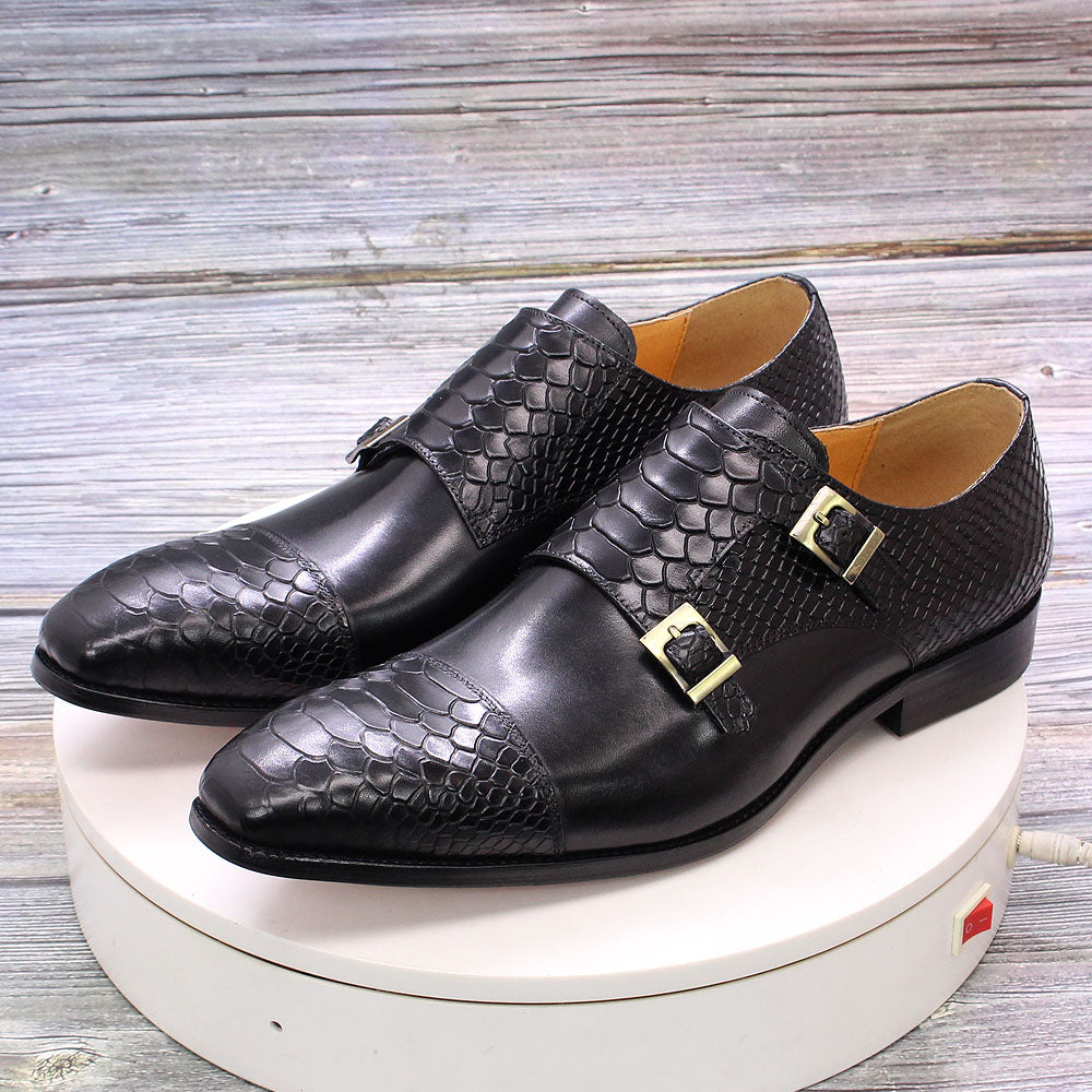 Classic Italian Genuine Leather Double Buckle Dress Shoes